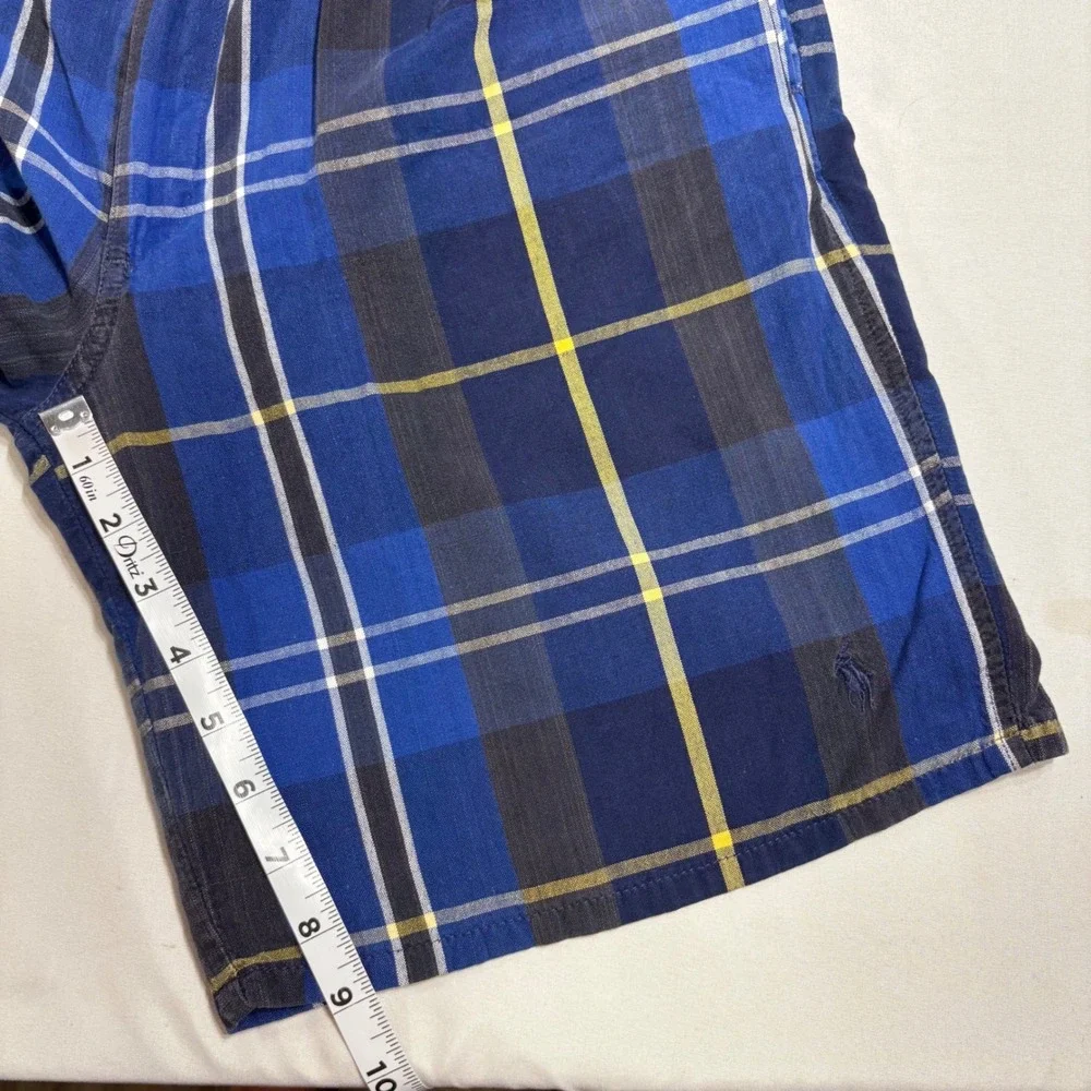 Polo Ralph Lauren Shorts Men 31 Blue Plaid Pleated Cotton USA Made Preppy Casual
